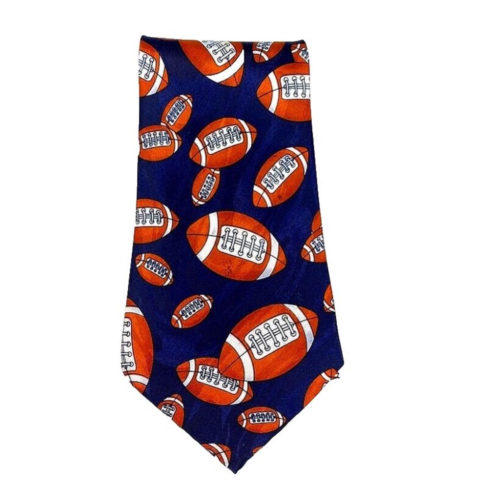 VTG 90s FOOTBALL Neck Tie Blue 1997 A Rogers ETMC Made Korea Polyester Mens